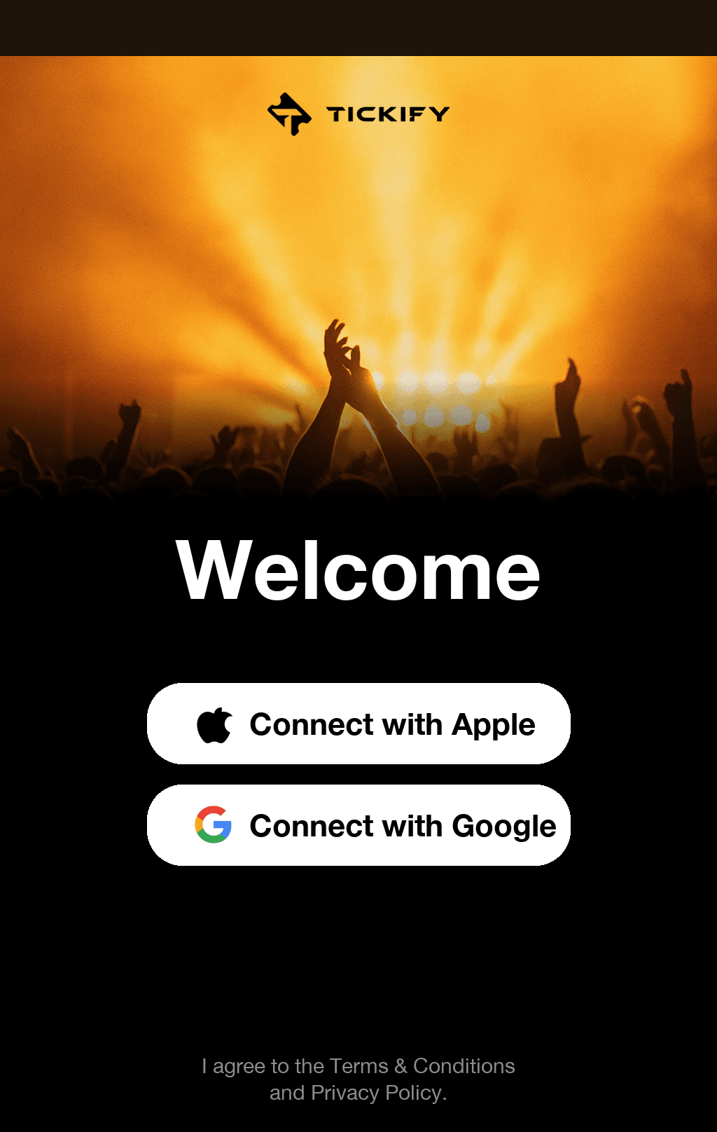 Tickify fan welcome screen
